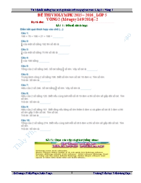 Đề thi violympic Toán Lớp 5 - Vòng 2 - Năm học 2015-2016
